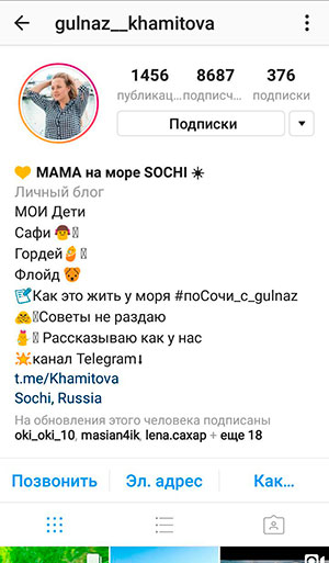 Descrizione del profilo Instagram in una colonna