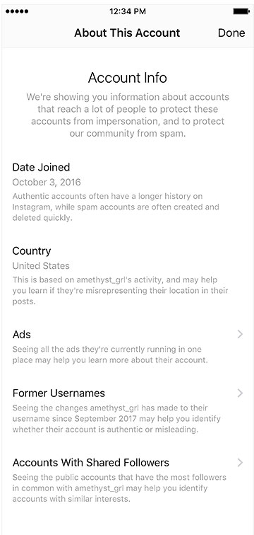 instagram - informazioni sull'account pubblico