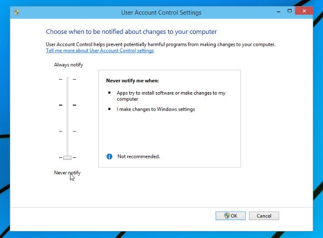 Modifica livello di controllo dell'account utente in Windows 10