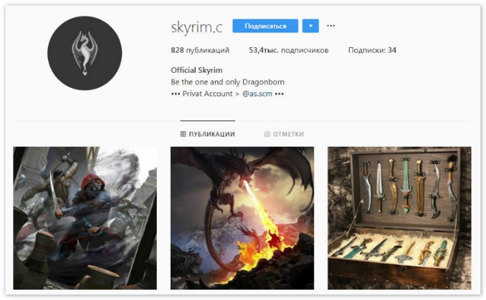 Account Skyrim Instagram