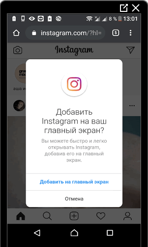 Aggiungi Instagram alla schermata principale